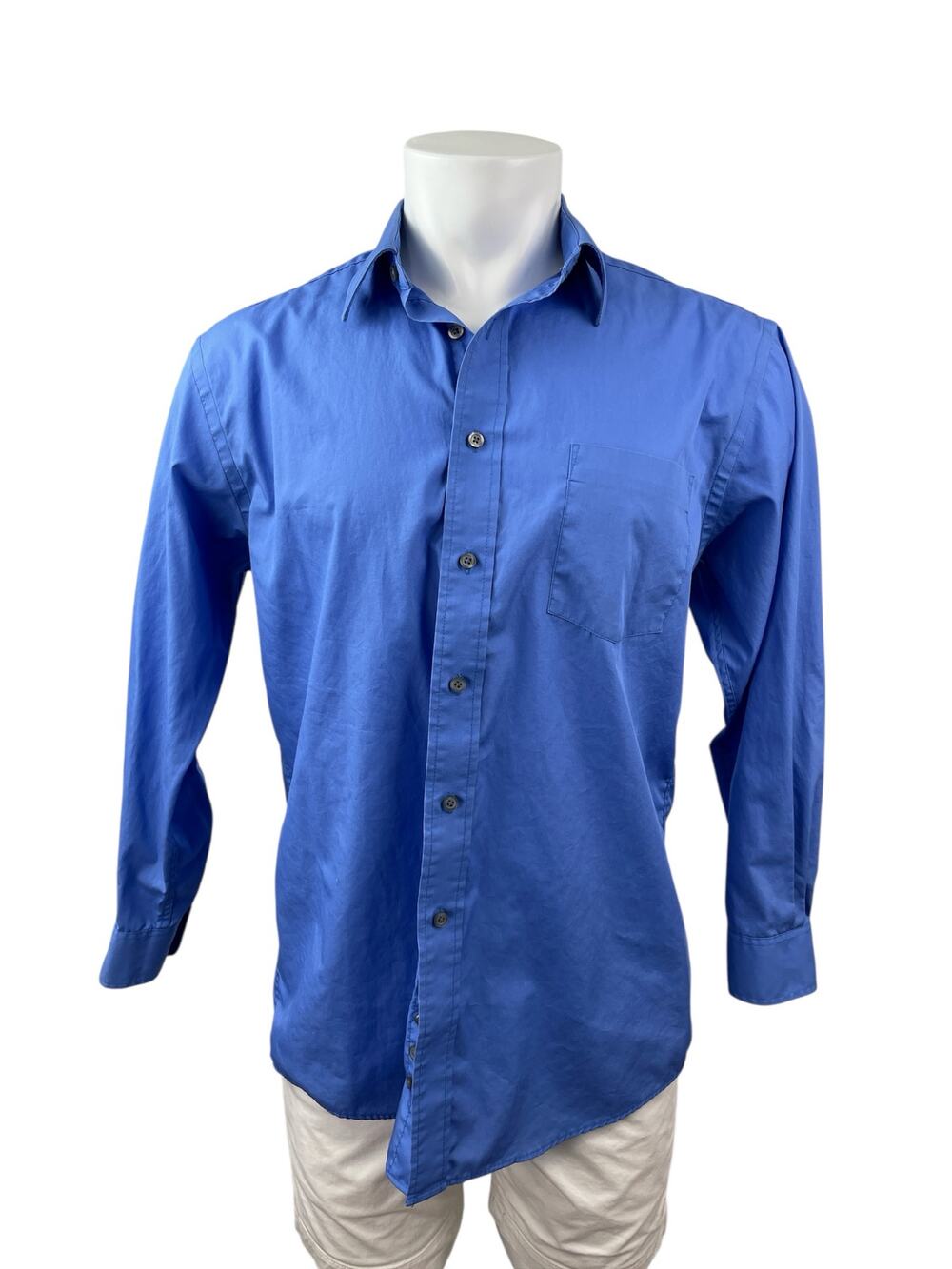 George Men's Blue Long Sleeve Chest Pocket Casual Button Down Shirt Top Size M